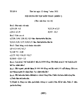 Đề ôn luyện trong hè môn Toán và Tiếng việt Khối 5 - Tuần 6 Năm học 2020-2021