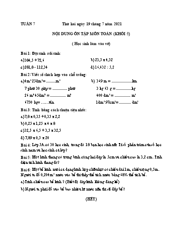 Đề ôn luyện trong hè môn Toán và Tiếng việt Khối 5 - Tuần 7 Năm học 2020-2021