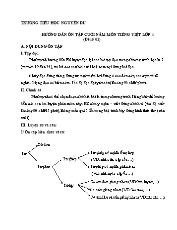 Hướng dẫn ôn tập cuối năm môn Tiếng việt Lớp 4 - Trường Tiểu học Nguyễn Du (Đề số 01)