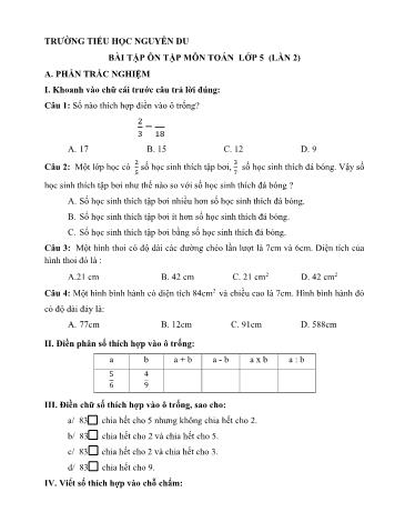 Hướng dẫn ôn tập cuối năm môn Toán Lớp 5 - Trường Tiểu học Nguyễn Du (Đề số 02)