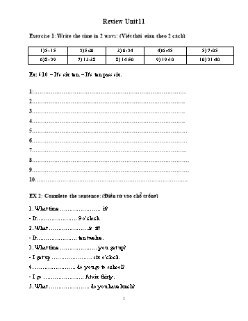 Nội dung Ôn tập môn Tiếng anh Lớp 4 - Unit 11