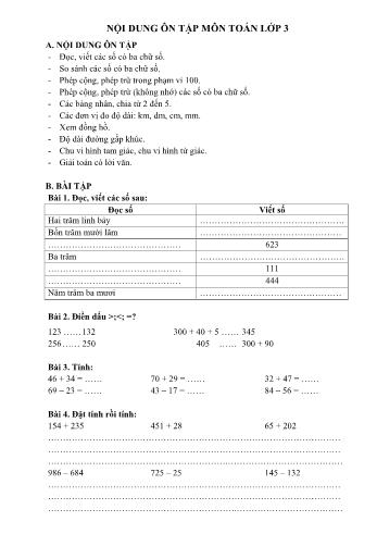 Nội dung ôn tập môn Toán Lớp 3 - Trường Tiểu học Nguyễn Du