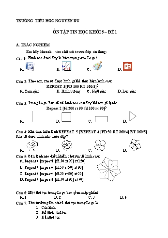 Ôn tập Tin học khối 5 - Trường Tiểu học Nguyễn Du (Đề số 01)
