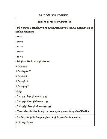 Bài giảng Tin học Lớp 2 - Bài 22: Công cụ Wordpad