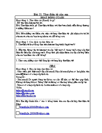 Bài giảng Tin học Lớp 4 - Bài 21: Thư điện tử của em