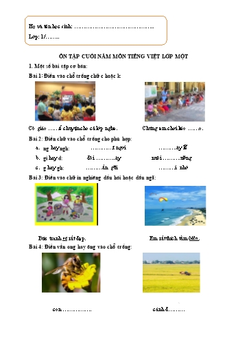 Bài ôn tập cuối năm môn Tiếng Việt Lớp 1A - Năm học 2020-2021 - Trường Tiểu học Hùng Vương