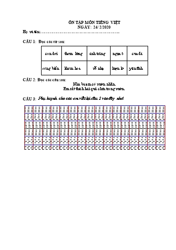 Bài ôn tập môn Tiếng Việt viết Lớp 1 - Ngày 25/2 Năm học 2020-2021 - Trường Tiểu học Thới An Đông 2