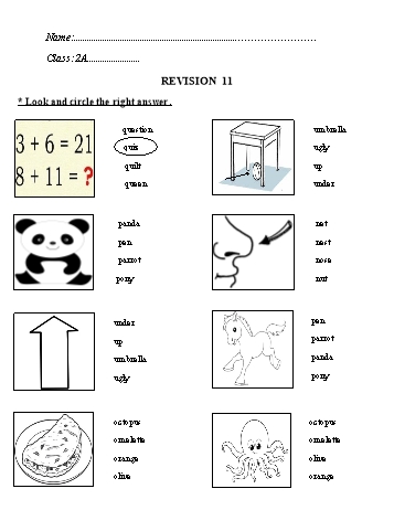 Bài tập ôn tập môn Tiếng Anh lớp 2 - Revision 12 - 30/3 Năm học 2020-2021