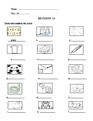 Bài tập ôn tập môn Tiếng Anh lớp 2 - Revision 13 - Năm học 2019-2020