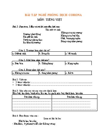 Bài tập ôn tập môn Tiếng Việt Lớp 1 - Năm học 2020-2021 - Trường Tiểu học Núi Thành