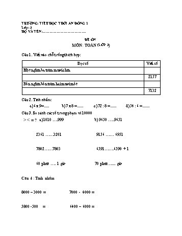 Bài tập ôn tập môn Toán lớp 3 - Trường Tiểu học Thới An Đông 2