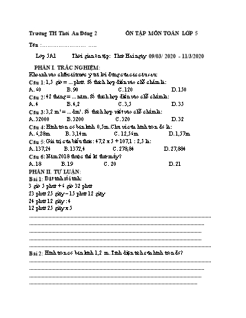 Bài tập ôn tập môn Toán lớp 5 - 9/3/2020 Trường Tiểu học Thới An Đông 2