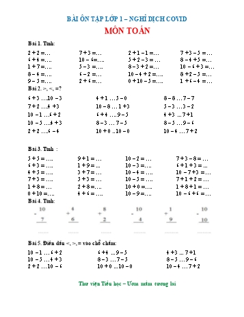 Bài tập ôn tập nghỉ dịch Covid môn Toán và Tiếng Việt Lớp 1 - Năm học 2020-2021 (Lần 1)