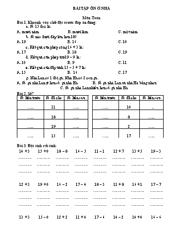Bài tập ôn tập ở nhà môn Toán lớp 1 - Trường Tiểu học Bùi Thị Xuân