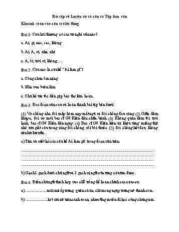 Bài tập về Luyện từ và câu và Tập làm văn lớp 4