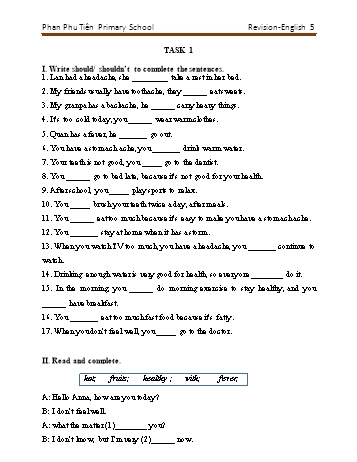 Bộ đề kiểm tra môn Tiếng Anh lớp 5 - Trường Tiểu học Phan Phu Tiên
