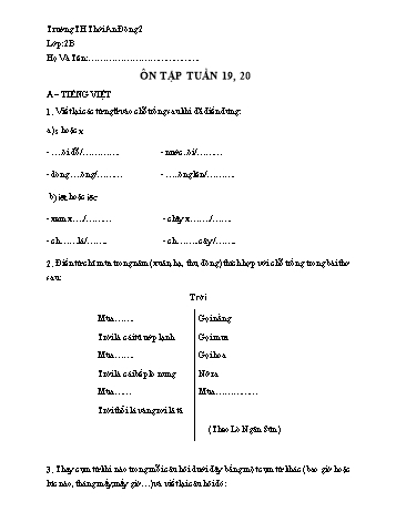 Đề cương ôn tập môn Tiếng Việt Lớp 2 - Tuần 19, 20 Năm học 2020-2021 - Trường TH Thới An Đông 2