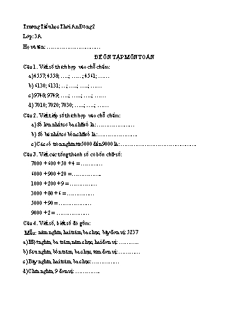 Đề ôn tập môn Toán lớp 3 - Trường Tiểu học Thới An Đông 2