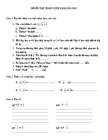 Đề ôn tập Toán lớp 4 - Cuối năm 2020-2021