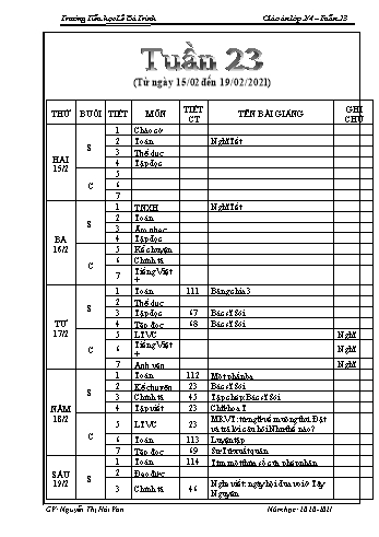 Giáo án học kì 2 lớp 2 - Tuần 23 Năm học 2020-2021 - Nguyễn Thị Hải Vân - Trường Tiểu học Lê Bá Trinh