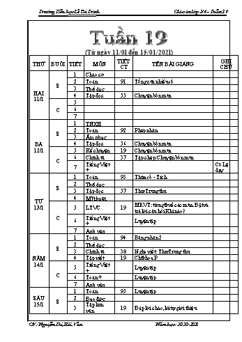 Giáo án lớp 2 - Tuần 10 Năm học 2020-2021 - Nguyễn Thị Hải Vân - Trường Tiểu học Lê Bá Trinh