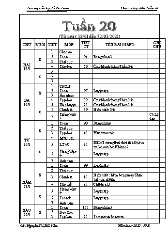 Giáo án lớp 2 - Tuần 20 Năm học 2020-2021 - Nguyễn Thị Hải Vân - Trường Tiểu học Lê Bá Trinh