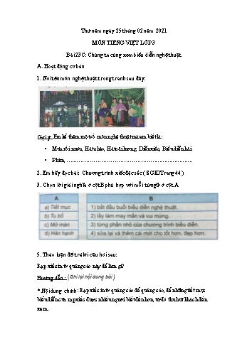 Giáo án môn Tiếng Việt Lớp 3 - Bài 23C: Chúng ta cùng xem biểu diễn nghệ thuật