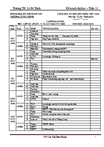 Kế hoạch bài dạy học kì 1 lớp 4 - Tuần 11 Năm học 2020-2021 - Lê Thị Diệu Hạnh - Trường Tiểu học Lê Bá Trinh