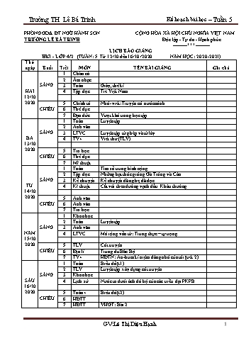 Kế hoạch bài dạy học kì 1 lớp 4 - Tuần 5 Năm học 2020-2021 - Lê Thị Diệu Hạnh - Trường Tiểu học Lê Bá Trinh