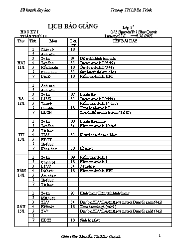 Kế hoạch bài dậy học kì 1 lớp 5 - Tuần 18 Năm học 2020-2021 - Nguyễn Thị Như Quỳnh - Trường Tiểu học Lê Bá Trinh