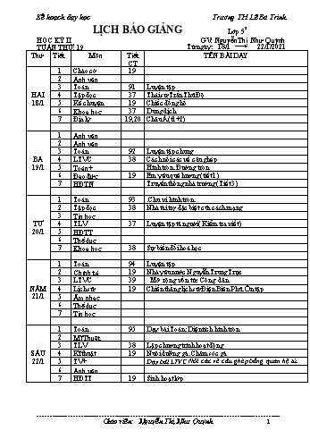 Kế hoạch bài dậy học kì 1 lớp 5 - Tuần 19 Năm học 2020-2021 - Nguyễn Thị Như Quỳnh - Trường Tiểu học Lê Bá Trinh