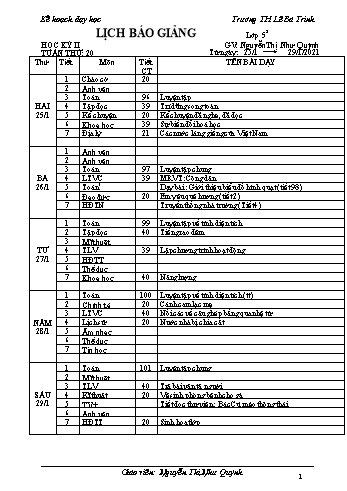 Kế hoạch bài dậy học kì 1 lớp 5 - Tuần 20 Năm học 2020-2021 - Nguyễn Thị Như Quỳnh - Trường Tiểu học Lê Bá Trinh