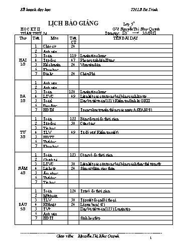 Kế hoạch bài dậy học kì 1 lớp 5 - Tuần 24 Năm học 2020-2021 - Nguyễn Thị Như Quỳnh - Trường Tiểu học Lê Bá Trinh