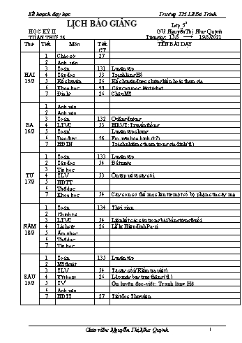 Kế hoạch bài dậy học kì 1 lớp 5 - Tuần 26 Năm học 2020-2021 - Nguyễn Thị Như Quỳnh - Trường Tiểu học Lê Bá Trinh