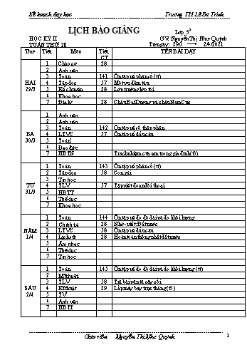 Kế hoạch bài dậy học kì 1 lớp 5 - Tuần 28 Năm học 2020-2021 - Nguyễn Thị Như Quỳnh - Trường Tiểu học Lê Bá Trinh