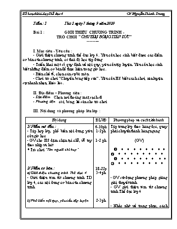 Kế hoạch bài dạy học kì 1 môn Thể dục lớp 4 - Tuần 1 đến tuần 10 Năm học 2020-2021 - Nguyễn Thành Trung - Trường Tiểu học Lê Bá Trinh
