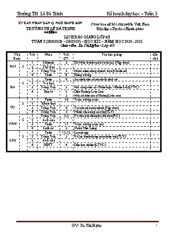 Kế hoạch bài học học kì 1 lớp 4 - Tuần 03 Năm học 2020-2021 - Xa Thị Ngân - Trường Tiểu học Lê Bá Trinh