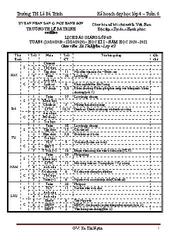 Kế hoạch bài học học kì 1 lớp 4 - Tuần 06 Năm học 2020-2021 - Xa Thị Ngân - Trường Tiểu học Lê Bá Trinh