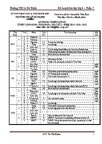 Kế hoạch bài học học kì 1 lớp 4 - Tuần 07 Năm học 2020-2021 - Xa Thị Ngân - Trường Tiểu học Lê Bá Trinh