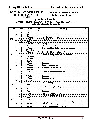 Kế hoạch bài học học kì 1 lớp 4 - Tuần 08 Năm học 2020-2021 - Xa Thị Ngân - Trường Tiểu học Lê Bá Trinh