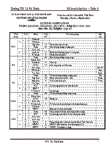 Kế hoạch bài học học kì 1 lớp 4 - Tuần 09 Năm học 2020-2021 - Xa Thị Ngân - Trường Tiểu học Lê Bá Trinh