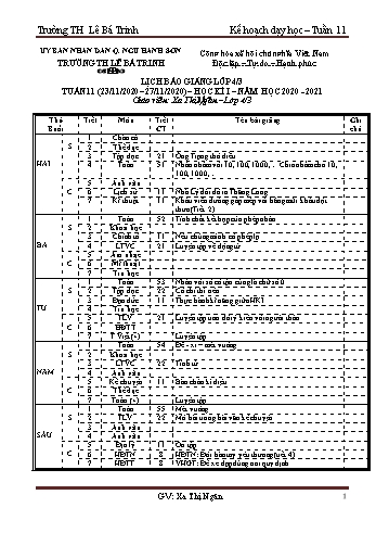 Kế hoạch bài học học kì 1 lớp 4 - Tuần 11 Năm học 2020-2021 - Xa Thị Ngân - Trường Tiểu học Lê Bá Trinh
