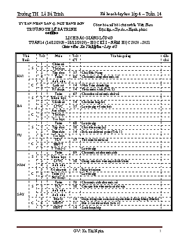 Kế hoạch bài học học kì 1 lớp 4 - Tuần 14 Năm học 2020-2021 - Xa Thị Ngân - Trường Tiểu học Lê Bá Trinh