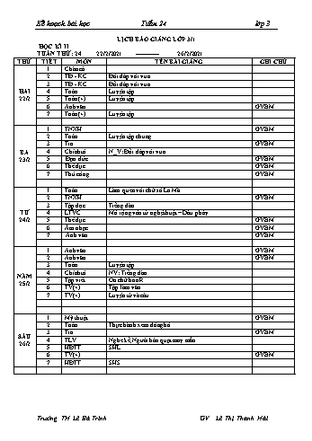 Kế hoạch bài học lớp 3 - Tuần 24 Năm học 2020-2021 - Lê Thị Thanh Hải - Trường Tiểu học Lê Bá Trinh