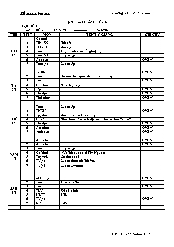 Kế hoạch bài học lớp 3 - Tuần 25 Năm học 2020-2021 - Lê Thị Thanh Hải - Trường Tiểu học Lê Bá Trinh