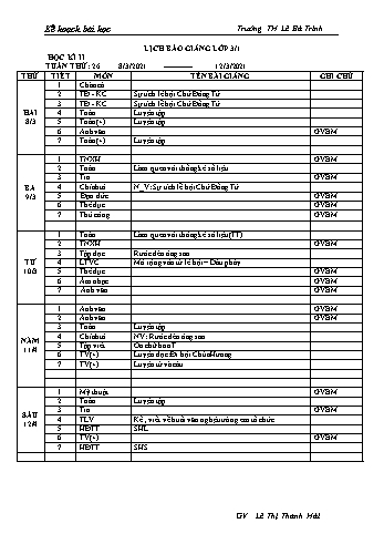 Kế hoạch bài học lớp 3 - Tuần 26 Năm học 2020-2021 - Lê Thị Thanh Hải - Trường Tiểu học Lê Bá Trinh