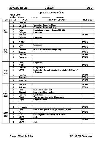 Kế hoạch bài học lớp 3 - Tuần 28 Năm học 2020-2021 - Lê Thị Thanh Hải - Trường Tiểu học Lê Bá Trinh