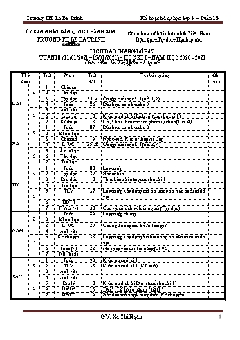 Lịch báo giảng học kì 1 lớp 4 - Tuần 18 Năm học 2020-2021 - Xa Thị Ngân - Trường Tiểu học Lê Bá Trinh