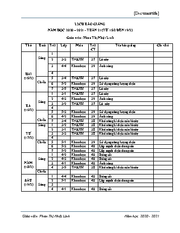 Lịch báo giảng học kì 1 - Tuần 21 Năm học 2020-2021 - Phan Thị Nhật Linh - Trường Tiểu học Lê Bá Trinh