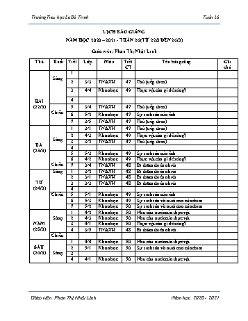 Lịch báo giảng học kì 1 - Tuần 26 Năm học 2020-2021 - Phan Thị Nhật Linh - Trường Tiểu học Lê Bá Trinh